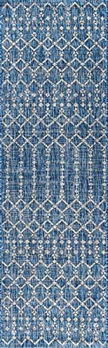 Eyely Moroccan Woven Runner Rug 2X10 Navy/Light Gray, Indoor Outdoor Rug - Image 3