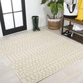 Eyely Moroccan Woven Square Rug 5X5 Cream/Green, Indoor Outdoor Rug by eyely