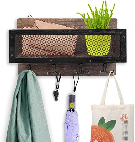 Mail and Key Holder for Wall Decorative, Wooden Wall Key Rack Organizer with 4 Double Key Hooks, Wall Mount Key Hanger for Entryway, Storage, Living Room, Hallway, Kitchen (Brown) - Image 2