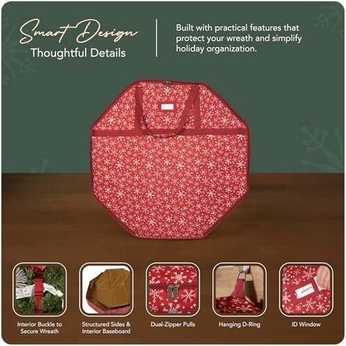 Covermates Deluxe Wreath Storage Bag, 36" Diameter x 8" H, Red Snowflake - Image 4
