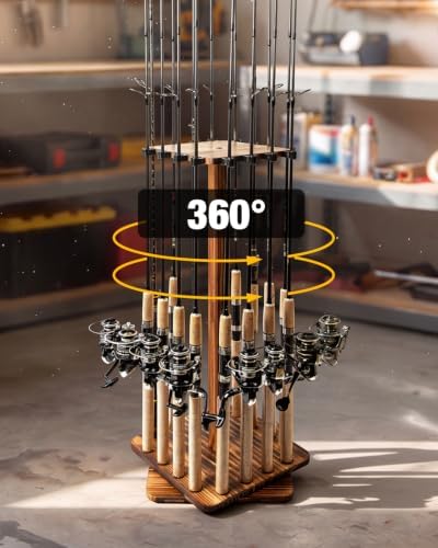 Ghosthorn Rotating Fishing Rod Holder for Garage,Wood Floor Stand Pole Rack - Image 2