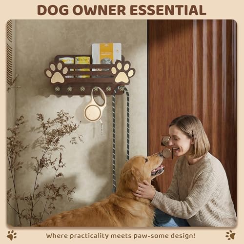 MTERSN Dog Leash Holder for Wall with Mail Holder for Pet Lovers,Dark Brown - Image 3