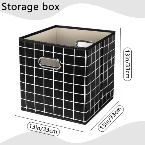 Fabric Cubby Storage Bins,13x13x13 Inches,Cube Organizer Bin Foldable Storage Boxes with Dual Handles Fabric Organizer Box and collapsible Storage basket,Set of 6,Black grid - Image 2