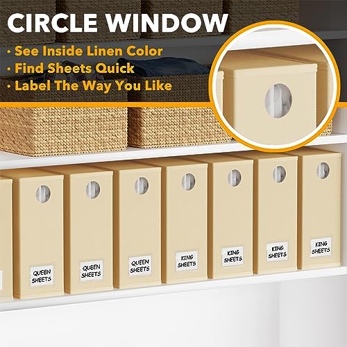 SpaceAid 8 Pack Bed Sheet Organizers and Storage, Foldable Sheet Organizer for Linen Closet, Sheets Set Folder Keeper with Window XL (Queen & King Size) Bedding Container (Beige, 8 Pack) - Image 4