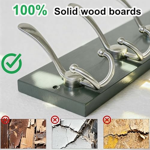 SKOLOO Creations Forest Green Solid Wood Wall Mounted Coat Rack, 10 Hooks, 38-1/8" Long - Kitchen, Mudroom, Entryway, Bathroom - Includes Mounting Hardware, Wall Coat Hanger, Towel Rack, Pack of 2 - Image 3
