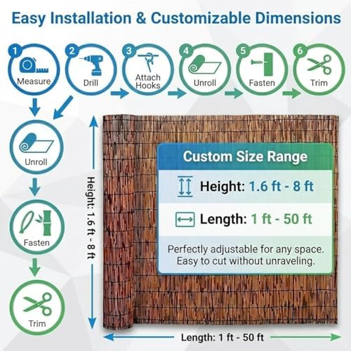 Privacy Fence Screen, Bamboo Reed Fencing Panels UV-Anti, Natural Bamboo Fence Rolls for Patio Balcony Garden Backyard Indoor Outdoor Decor Pool Side 1/2/3/4/5/6/7/8 Feet High(8' H x 42' L) - Image 3
