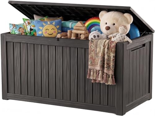Outdoor Storage Box, 360 Gallon Waterproof Resin Deck Box with Support Rod by ATMELT