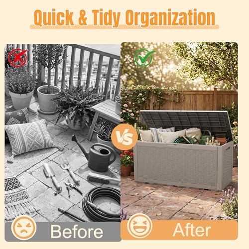 Outdoor Storage Box, 160 Gallon Waterproof Resin Deck Box with Support Rod - Image 5