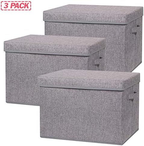 TENABORT 3 Pack Large Foldable Storage Box with Lids Fabric Storage Cube Organizer Cloth Containers Bins Baskets for Closet Clothes Clothing Bed Room - Image 3