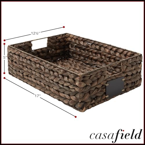 Casafield Set of 4 Water Hyacinth Pantry Baskets, 12-1/2" x 17" x 5", with Chalkboard Labels and Chalk Marker - Espresso, Woven Storage Bin Organizers for Kitchen Shelves - Image 7