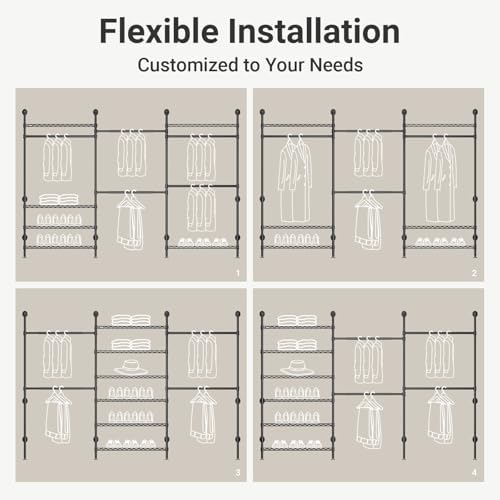 Timate F3 Plus Wall Mounted Clothes Rack Industrial Pipe Clothing Rack for Hanging Clothes, Heavy Duty Clothes Rack with Shelves, Expandable Garment Rack Wall Closet System, Black Pipe Closet Kit - Image 4