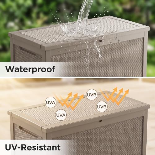 320 Gallon Outdoor Storage Box, Waterproof Resin Deck Box with Lockable Lid Large Storage Bin for Patio Furniture Cushion, Garden Tools, Pool Accessories UV-Resistant Outside Delivery, Gray - Image 5