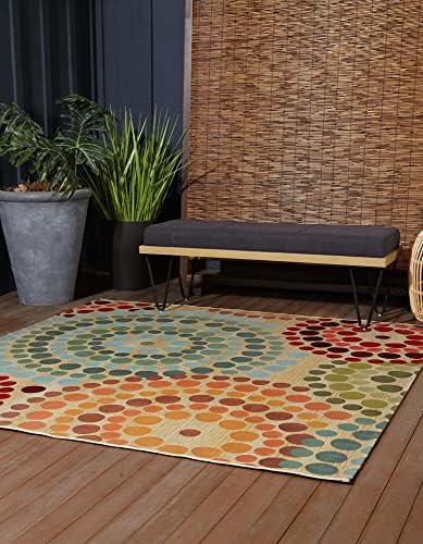 Unique Loom Outdoor Modern Collection Area Rug - Spark (7' 10" Square, Beige/ Burgundy) - Image 3