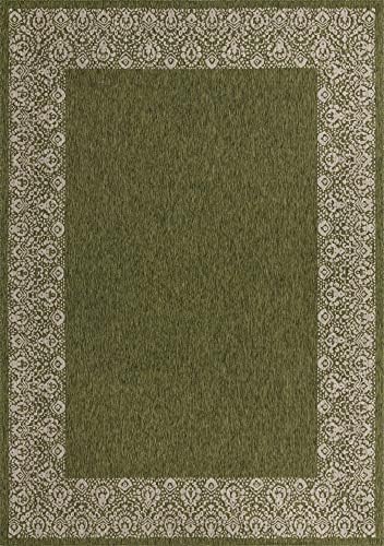 Unique Loom Outdoor Border Collection Area Rug - Floral Border (10' x 14' 1" Rectangle, Green/ Ivory) - Image 2