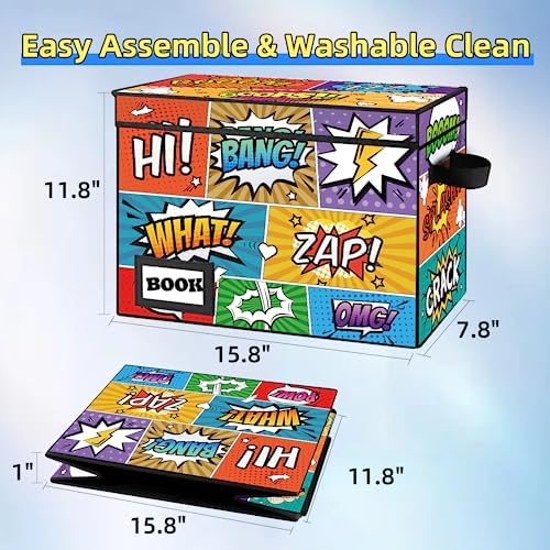 10 Pack Comic Book Storage Box, 15.8" X 7.8" X 11.8", Heavy Duty Collapsible Holds 160-180 Comic Book Bin Container Holder Shelf(Cartoon Colorful) - Image 4