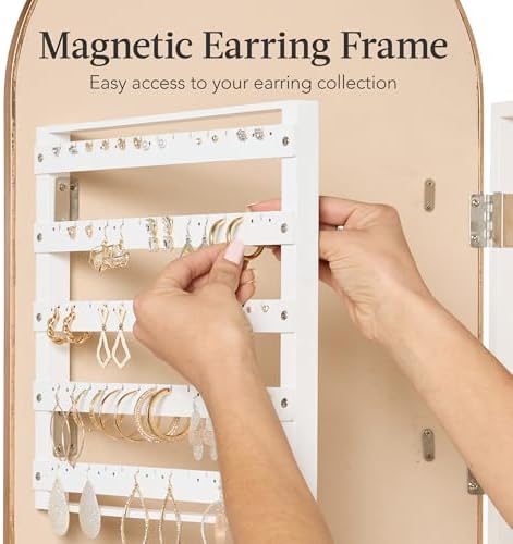 Best Choice Products Arch Mirror Jewelry Cabinet, Jewelry Storage Organizer, Armoire, Lockable Wall or Door Mountable, Full-Length Mirror - Gold - Image 6