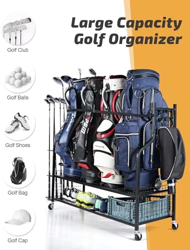 PLKOW Rolling Golf Bag Storage Organizer for 4 Bags, Black - Image 3