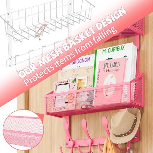 Kaiferty Over The Door Hooks Organizer, Coat Rack Over The Door Storage Hanger Towel Rack, Back of Door Storage Organizer for Bathroom,Bedroom,Kitchen,Office (Pink, 4-Tier) - Image 6