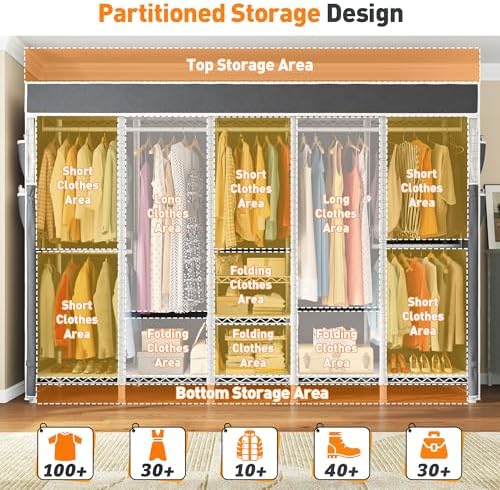 Raybee Clothes Rack with Cover, Portable Closet 1200LBS Adjustable Shelves - Image 2