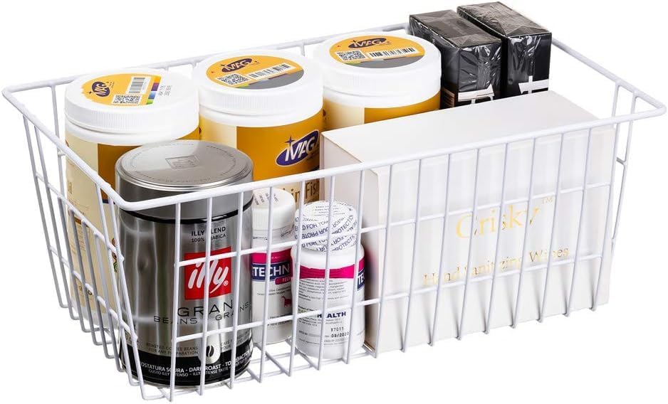 SANNO Freezer Baskets Wire Storage Baskets Bin Organizer Food, Kitchen, Basket Organizers Bins for Home, Bathroom, Closet Organization, White, 8 - Image 4