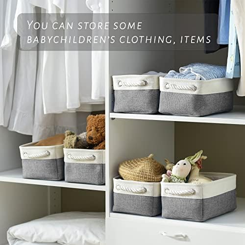 TcaFmac Small Storage Baskets for Shelf 6 Pack Canvas Storage Basket with Handles Fabric Storage Basket for Organizing Storage Bin (White and Grey, 12x8x5") - Image 4