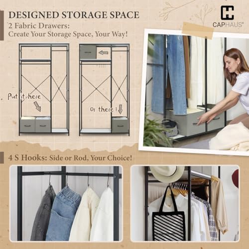 CAPHAUS 550 lbs Capacity Heavy Duty Clothing Rack, 40" W Metal Garment Rack with Drawers Hanging Rods and Wood Shelves Freestanding Closet Organizer, White Board - Image 5