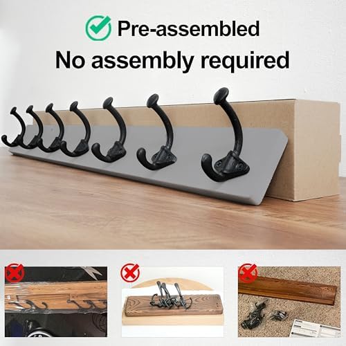 WEBI Rustic Coat Rack Wall Mount,30" Long 7 Cast Iron Coat Hooks Wall Mounted,Heavy Duty Farmhouse Wood Coat Hanger Wall Antique Vintage Hooks for Hanging Jacket,Clothes,Backpack,Gray - Image 5