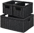 Vagusicc Wicker Storage Basket, Set of 3 Wicker Basket, Hand-Woven Paper Rope Storage Baskets for Organizing, Large Cube Storage Organizer Bins Baskets for Shelves Small Toilet Paper Baskets, Black by Vagusicc