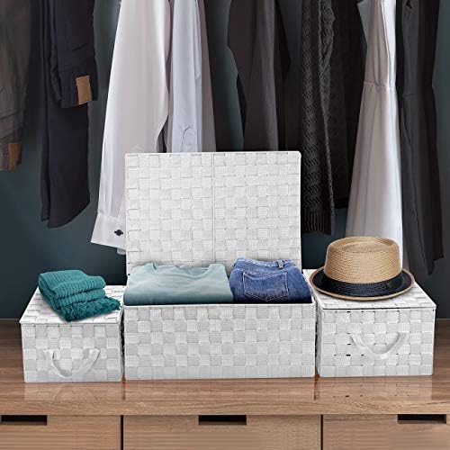 Sorbus Woven Storage Basket with Lid, Set of 3 (White) - Image 4