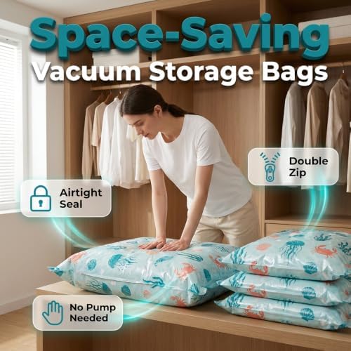 6 Pack Multi-Size Pump-Free Vacuum Storage Bags, Large Cube Vacuum Seal Bags, Space Saver Bags for Clothes, Comforters, Blankets - Image 2