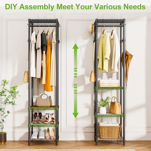 R1 Clothes Rack Heavy Duty, Clothing Racks for Hanging Clothes, Garment Rack with Storage Shelves, Small Coat Rack Freestanding for Entryway, Hallway, Bedroom, Max Load 448 Lbs, Black - Image 4