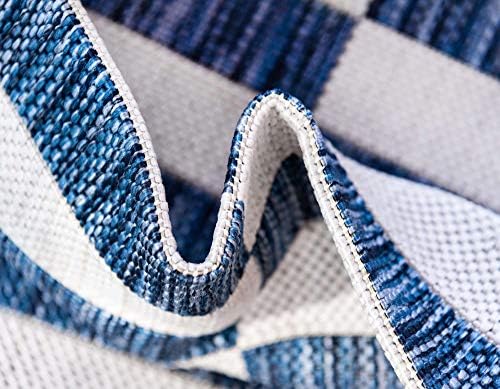 Unique Loom Outdoor Striped Collection Area Rug - Striped (4' 1" Round, Blue/Ivory) - Image 6