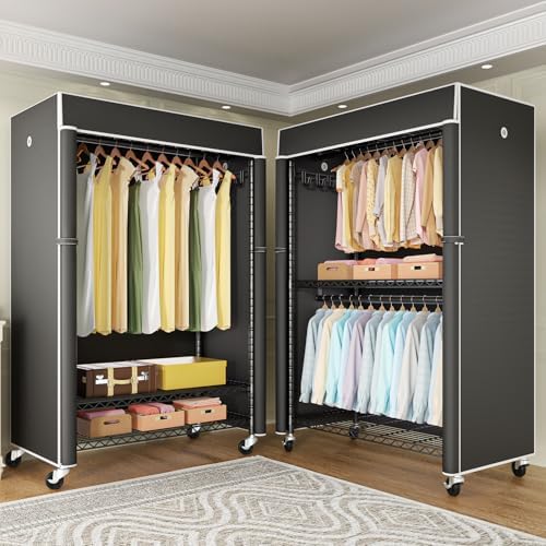 FUTASSI Black Clothing Rack with Black Cover, P1C Plus Rolling Closet - Image 6