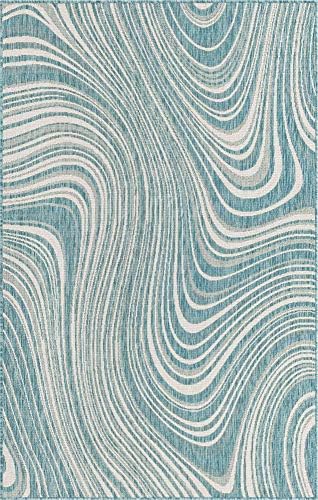 Unique Loom Outdoor Modern Collection Area Rug - Pool (5' 1" x 8' Rectangle, Light Aqua/ Blue) by UniqueLoom