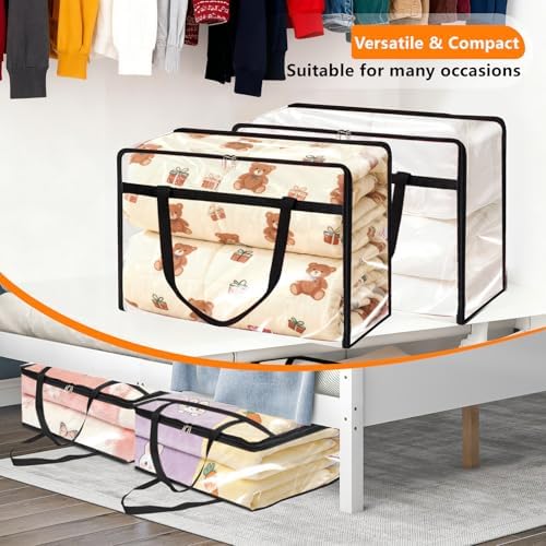 8 Pack Clear Clothes Storage Bags, 60L Vinyl Blanket Storage Containers with Heavy Duty Zipper, Foldable Moving Bags, Closet Organizers for Bedding, Clothing, Comforters, Linens, Duvet - Image 5