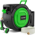 Retractable Garden Hose Reel, 5/8 in x 100 ft Heavy Duty Wall-Mounted Hose Reel with 180° Swivel Bracket, 10-Pattern Nozzle, Automatic Slow Rewind System, Any Length Lock for outside Watering,Cleaning by Unknown