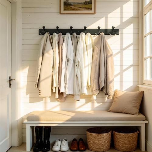 SKOLOO 18 Hooks Wall Mounted Coat Rack, 36 Inch Modern Coat Hanger for Entryway, Bathroom, Garage, Lightweight with 16 Inch Stud Spacing Design, Matte Black(Pack of 2) - Image 2
