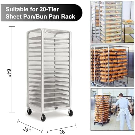 Bun Rack Cover - Transparent PVC with 4 Sided Zippers - Universal 20 Tier Sheet Pan & Speed Rack Cover - Heavy Duty, Waterproof & Dustproof Bakery rack cover - Image 3