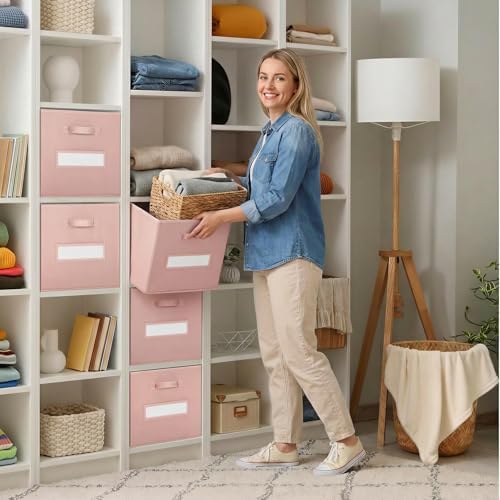 Storage Bins,13 Inch Cube Storage Bin with Labels,6pcs,Pink - Image 7