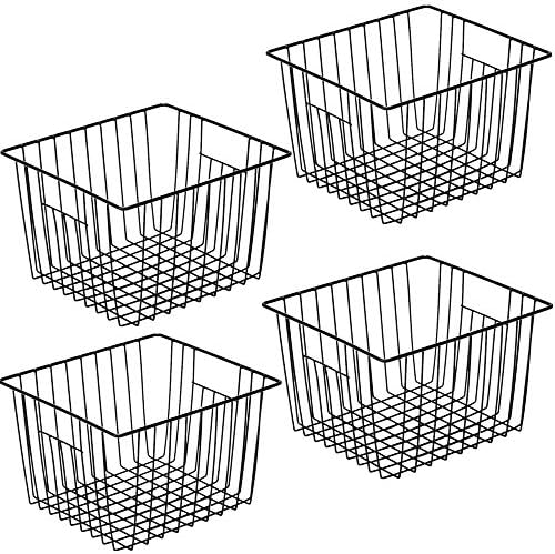 SANNO Freezer Storage Baskets, Pantry Storage Wire Basket Organizer Bins Refrigerator Bin with Built-in Handles for Cabinets, Pantry, Closets, Bedrooms - Set of 4 Black, Black,11"x 10" by SANNO