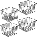 SANNO Freezer Storage Baskets, Pantry Storage Wire Basket Organizer Bins Refrigerator Bin with Built-in Handles for Cabinets, Pantry, Closets, Bedrooms - Set of 4 Black, Black,11"x 10" by SANNO