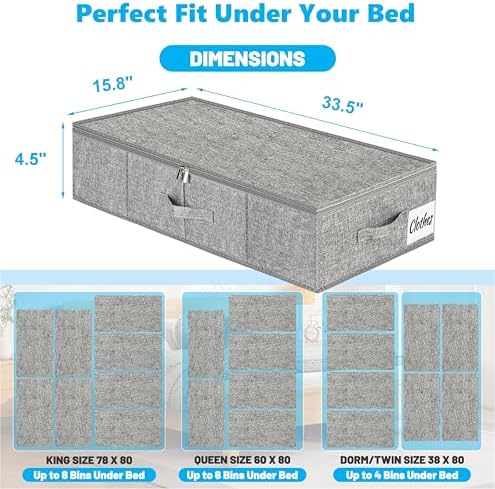 Under Bed Storage Container Bin 4 Pack, 4.5 Inch Slim Low Profile Underbed Clothes Storage Organizer for Dorm & Home, Use for Blanket and Toy Storage Box W/ Sturdy Bottom/Sides, Foldable Thick Fabric - Image 4