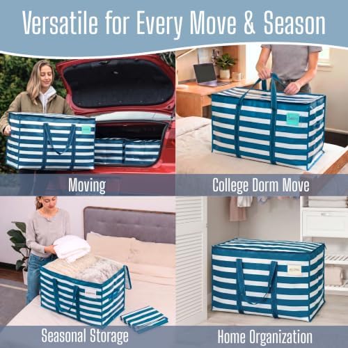 VENO 10 Pack Heavy Duty Moving Bags, Extra Large Storage Bags with Reinforced Handles & Strong Zippers, Foldable & Reusable Moving Box Alternative for Clothes & Dorm Storage - Image 6