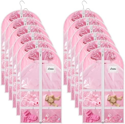 Nuenen 12 Pcs Clear Garment Bags Dance Costume 5 Pockets,Pink,37 Inch by Nuenen