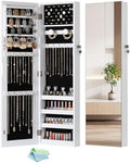 Nicetree Jewelry Cabinet Armoire, Hanging Jewelry Organizers and Storage, Lockable Jewelry Cabinet with Full-Length Mirror, Wall or Door Mount Jewelry Mirror Cabinet, Shelves, Polishing Cloth by Nicetree