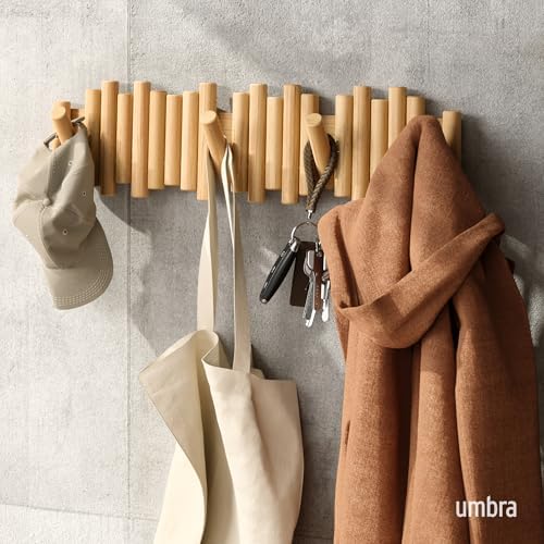 Umbra Picket Coat Rack with 8 Hooks – Natural Wall-Mounted Coat Rack with Flip-Down Wooden Hooks, Real Pine Wood Decorative Wall Storage for Jackets, Hats, Scarves, Bags, Entryway, Bedroom Living Room - Image 2