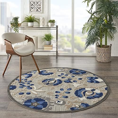 Nourison Home Aloha Natural Blue 4' x Round Area Rug - Easy Clean, Non Shedding, Bed Room, Living Room, Dining Room, Kitchen (4' x Round) by NourisonHome