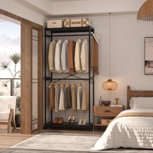 Homykic Bamboo Clothing Rack with Shelves, 33.5” Wide Clothes Rack, 78.8” H - Image 3