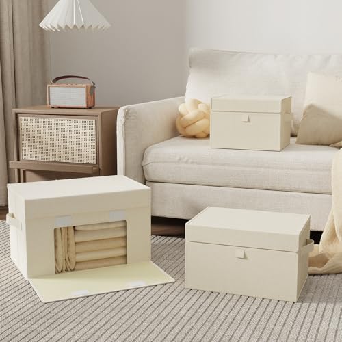 Foldable Storage Bins with Cloth Handle,13x9.1x7.9in,Beige,4 Pack - Image 2