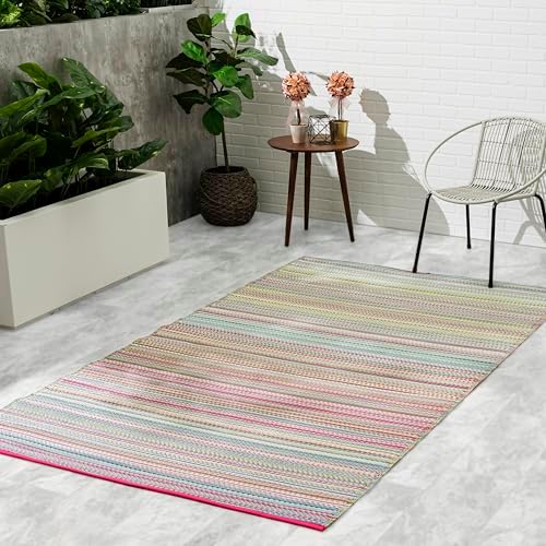 Fab Habitat Outdoor Rug - Waterproof, Fade Resistant, Crease-Free - Premium Recycled Plastic - Striped - Porch, Deck, Balcony, Mudroom, Laundry Room, Patio - Cancun - Candy - 2.5 x 8 ft Runner by FabHabitat